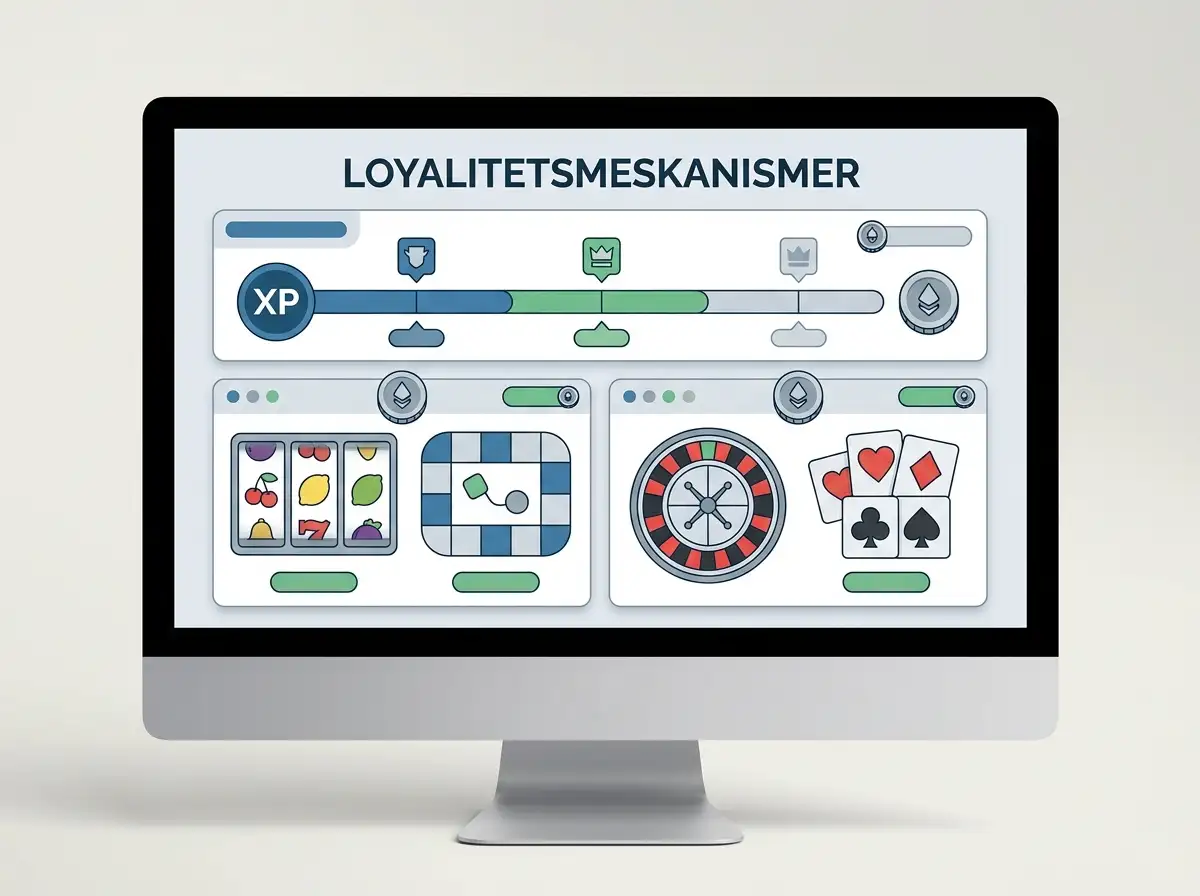 En neutral loyalitetsoversigt på en computerskærm med XP-fremdrift, Token-symboler og forskellige spilgrupper